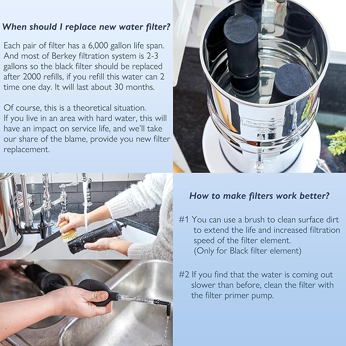 Water Filter Replacement for Berkey Water Filter, 2 Activated Carbon Filters and 2 Fluoride Filters 53 Certified Pack of 4
