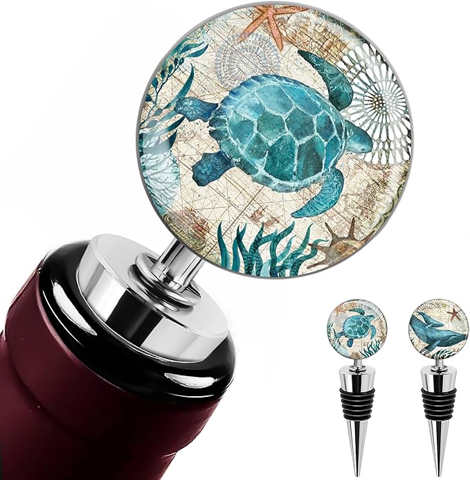 LIZIMANDU Wine Bottle Stoppers,Stainless Steel Wine Stoppers For Gifts, Bar, Holiday Party, Wedding(2-Turtles Whales)