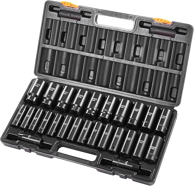 VEVOR Impact Socket Set 1/2 Inches 26 Piece Deep Sockets, , 6-Point , Rugged Construction, Cr-V, 1/2 Inches Drive Socket Set Impact Metric 10mm - 36mm, with a Storage Cage