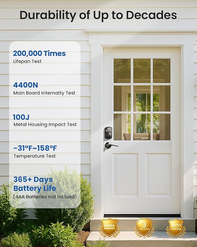 Veise Keyless Entry Door Lock with 2 Lever Handles - Electronic Keypad Deadbolt, Easy Installation Digital Smart Front Door Lock Set, Matte Black