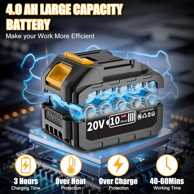 4.0Ah Battery Cordless Impact Wrench, Brushless 1/2 Impact Gun, 320Ft-lbs(430N.m) 20V High Torque Power Impact Driver, Electric Impact for Car Home, 2 Batteries