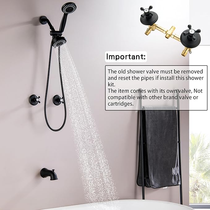 2 Handle Shower Faucet Set with Tub Spout Matte Black Two Handle Tub and Shower Faucets Sets Complete 2 Knod Tub and Shower Trim Kit