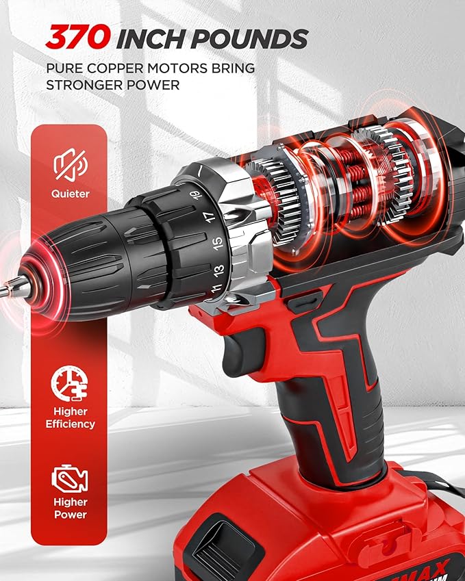 Cordless Drill Set, KELNOW 21V PowerDrill with Power Pack and Charger, 3/8-Inch Keyless Chuck ElectricDrill, 25+1 Position, 2 Speed, 27pcs Drilldriver Bits Tool Drills for DIY Projects