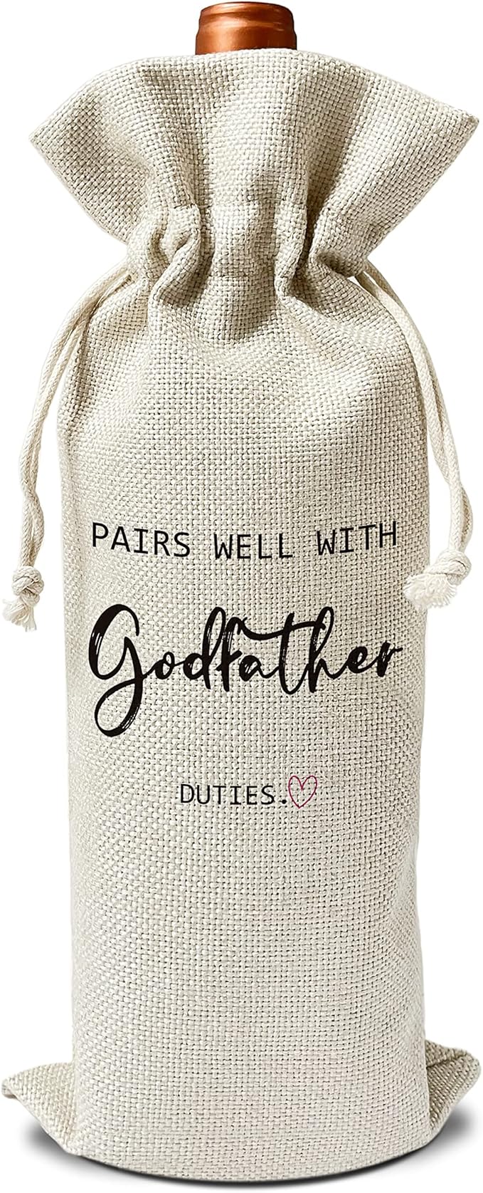 Godfather Wine Gift Bags - Gift for Godfather, Uncle, Godparent, Baptism - Reusable Burlap With Drawstring Gift Bag (5.5"x 13.5")-1 Pcs/jiu065