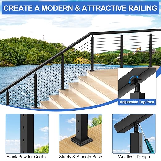 3 Pack 35" Stainless Steel Adjustable Stair Cable Railing Post Kits, 25-35 Degrees Angle Line Post with Grommets for Deck Railing Systems, Indoor & Outdoor Use,MY06-SP