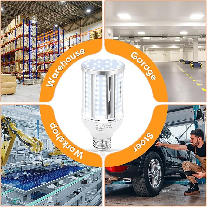 60W LED Corn Light Bulb(2 Pack),(600 Watt Equivalent) Fanless E26/E39 Medium/Large Mogul Base LED Cob Lamp 5000K Daylight 6,900LM for Outdoor Indoor Garage Warehouse Factory Workshop Street Backyard