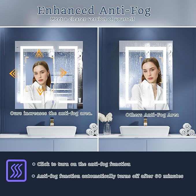 ExBrite LED Lighted Bathroom Medicine Cabinet with Mirror, 30 x 30 Inch, Recessed or Surface Mount, Anti-Fog, Stepless Dimming, Color Temperature Change, Built-in 6000K Sensor Light, Storage Shelves