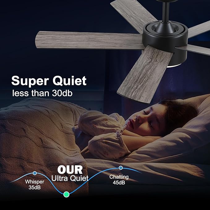 42 inch Black Ceiling Fan with Light Remote Control, LED Ceiling Fans with Lights, 3-Colors Dimmable, Reversible, Modern Ceiling Fan for Bedroom, Dining Room, Living Room
