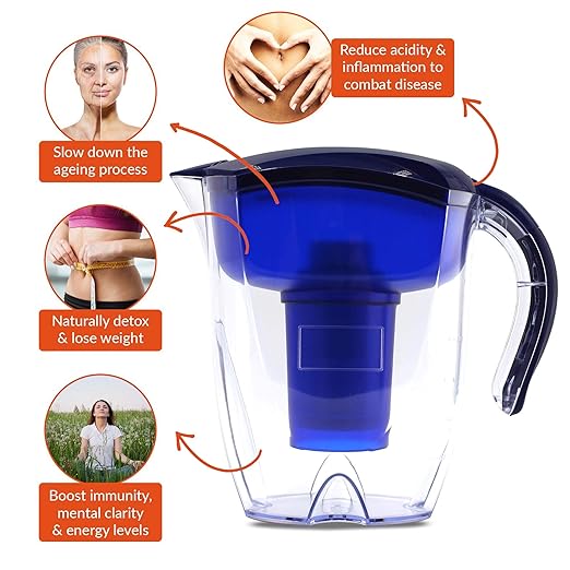 Alkaline Water Filter Pitcher, 7-Stage Cartridge Composed of Ion Exchange Resin, Tourmaline, Mineral Balls and Carbon, Removes Free-Radicals and Eliminates Toxins, 3.5 Liters (Pitcher)