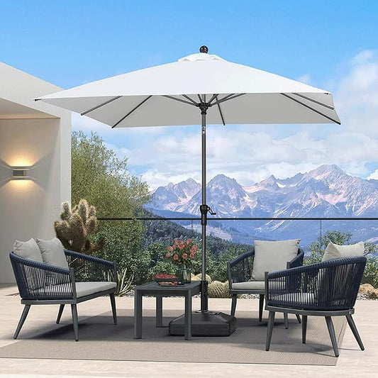 PURPLE LEAF 8' x 8' Square Patio Umbrella Outdoor Table Umbrella Aluminum Frame Market Umbrella Sun Umbrella with 8 Sturdy Ribs Tilt for Garden Deck Lawn Pool Light White