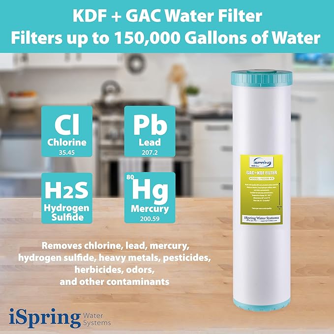 iSpring FG25B-KS High Capacity Heavy Metal Reducing GAC and KDF Whole House Water Filter Replacement Cartridge, 4.5” x 20”