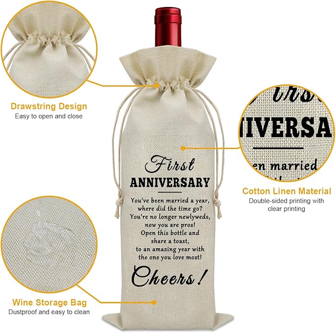 Sazuwu First Anniversary for Couple Wine Bag Wedding Anniversary for Newlyweds Wine Bottle Storage Bag Couples Gifts from Parents Celebrate Gifts from Friends Wine Accessories Gifts for Wine Lovers