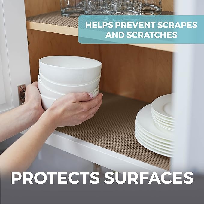 HOME GENIE Drawer Shelf and Cabinet Liner, Durable with Strong Grip, 20 Inch x 20 FT, Non Adhesive Liners Protect Kitchen Cabinets and Cupboard, Bathroom Drawers and Shelves, Desks, Light Taupe