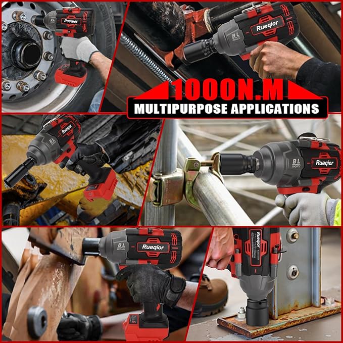 Cordless Impact Wrench 1/2" for Milwaukee 18V Battery, Impact Wrench 1000FT-LBS(1360N.m) High Torque Brushless Electric Impact, with 4 Modes Power Impact Driver for Car, Truck, Mower (No Battery)
