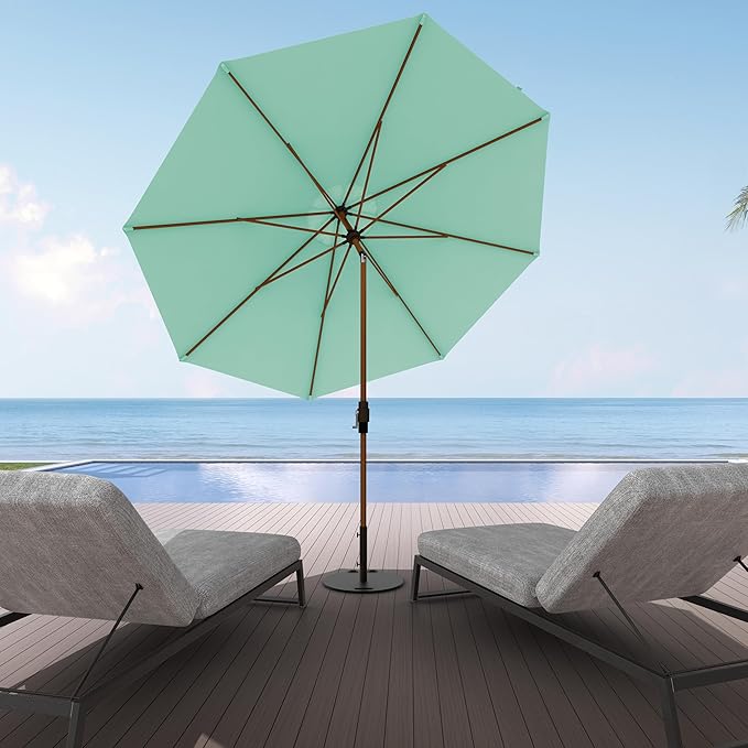 Midtown Umbrellas Sunbrella Umbrella Large Patio Umbrella 2-10 Feet in Canvas Glacier Fabric Auto-Tilt Aluminum Frame Backyard Umbrella, Deck Umbrella, Garden Umbrella & Porch Umbrella - Wooden Pole