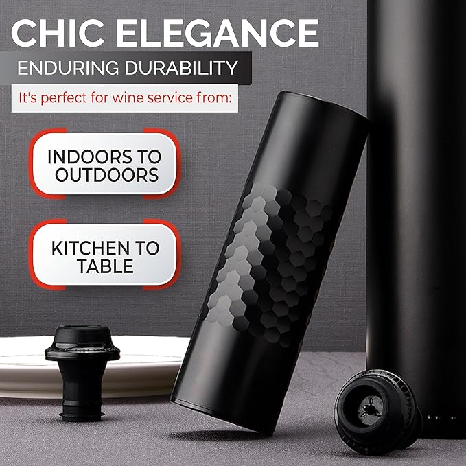 Levare Rechargeable Wine Saver Vacuum Pump Sealer - USB-C Charger, 4 Universal Bottle Stopper Plugs - Prolong Wine Freshness Effortlessly for Days After Uncorking