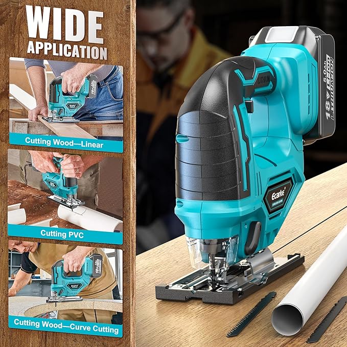 JigSaw Compatible With Makita 18V Battery, Brushless Cordless jigsaw tool with Variable Speed LED Light, ±45° Bevel Cuts 3-Position Orbital Action for Cutting (With 5Ah Battery & Charger Station Kit)