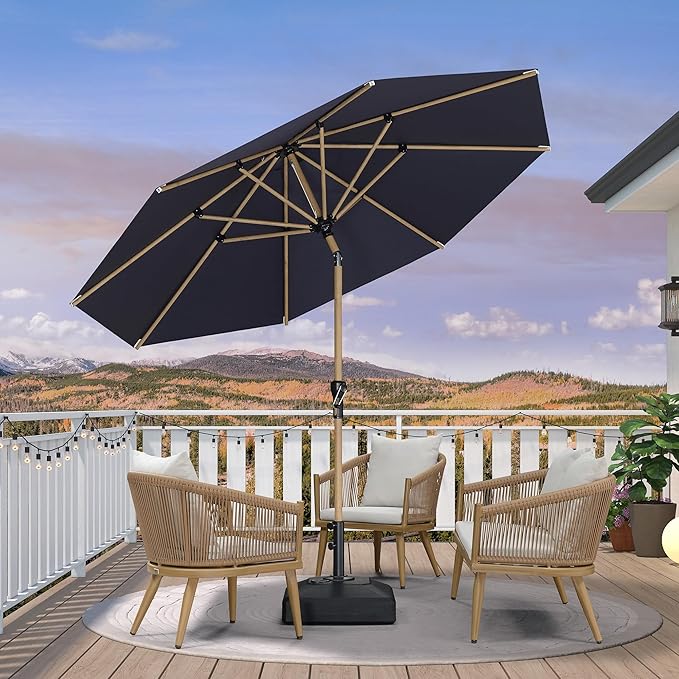 PURPLE LEAF 10 Feet Patio Umbrella Outdoor Table Umbrella Aluminum Round Market Umbrella with Push Button Tilt & 8 Sturdy Ribs and Crank Commercial Sun Umbrella for Garden Patio Balcony, Navy Blue