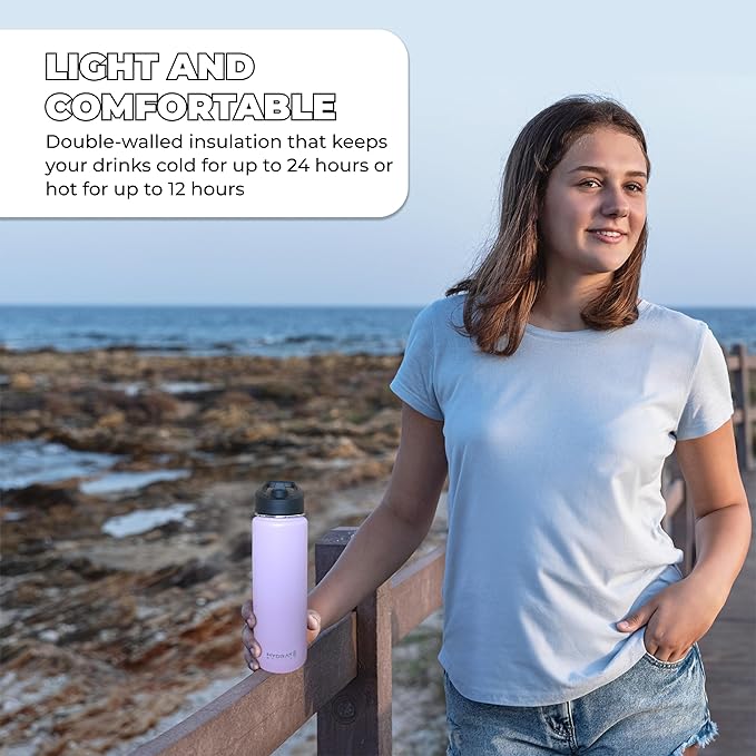 HYDRATE Insulated Stainless Steel Water Bottle - Large Reusable Flask with Leak-Proof Design and Convenient Handle - Double Vacuum Insulation for School, Work, or Adventure