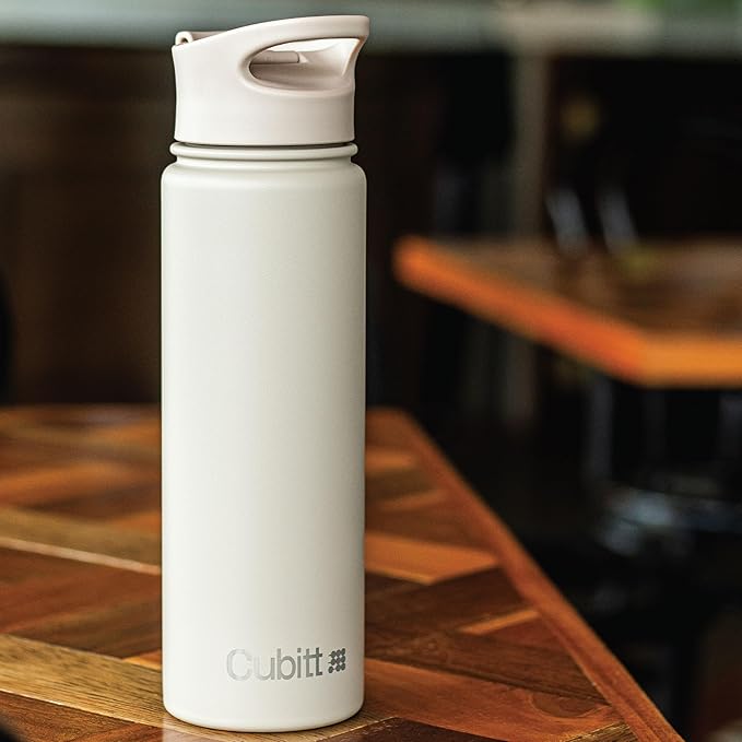 Cubitt Insulated Sports Hydro Water Bottle 24 oz, 2 Lids (Coffee Lid and Wide Mouth Twist Sports Lid), Stainless Steel, Double Walled. Cold for up to 24 hours, Hot for up to 12 hours Sand