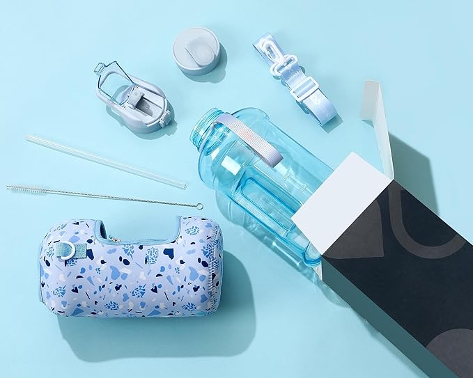 H2O Capsule 2.2L Half Gallon Water Bottle with Storage Sleeve and Covered Straw Lid – BPA Free Large Reusable Drink Container with Handle - Big Sports Jug, 2.2 Liter (74 Ounce)