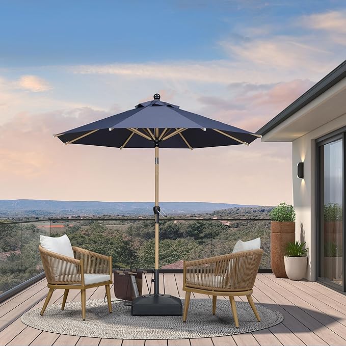 PURPLE LEAF 8 Feet Patio Umbrella Outdoor Table Umbrella Aluminum Market Umbrella with Push Button Tilt & 8 Sturdy Ribs and Crank Round Commercial Sun Umbrella for Garden Patio Balcony, Navy Blue