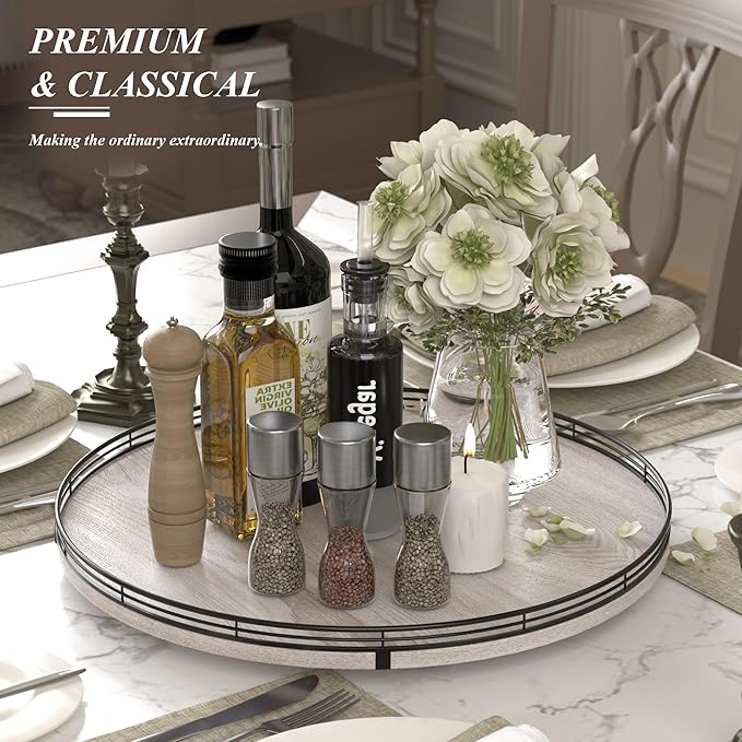 18" Lazy Susan Wood Turntable Organizer for Kitchen Decor, Farmhouse Round Wooden Lazy Susan Organization and Storage for Cabinet, Dining Table, Pantry, Bathroom, Countertop, Centerpiece, Home Decor