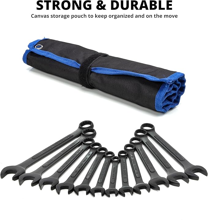 NEIKO 03582A Combination Wrench Set, 12 Pc Raised Panel Combo Wrenches Set, Metric and Standard, Black Oxide Drop Forged Carbon Steel, Mechanic Open End Wrench Set, Small Box End Wrench Set SAE & MM