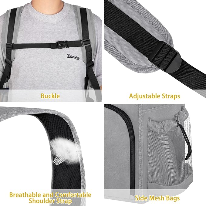 Laundry Bag Backpack Extra Large, 110L Laundry Backpack Heavy Duty with Shoulder Straps, Collapsible and Mesh Pocket Dorm Laundry Basket Hamper Bag for College, Travel, Laundromat, Apartment Grey