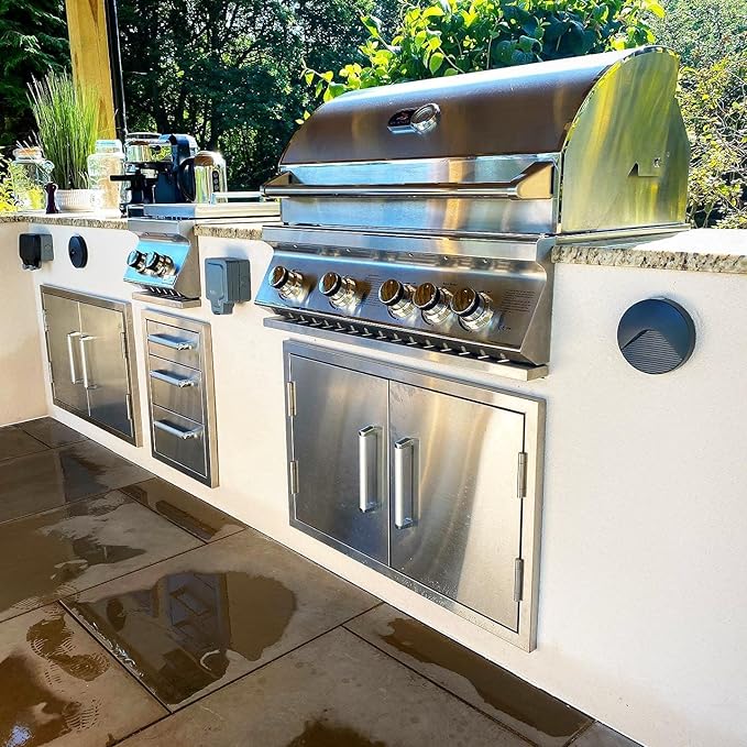 Bonfire Outdoor Kitchen Double Access Door,33x22 Inch,304 Stainless Steel BBQ Grill Doors,CBADD,Silver