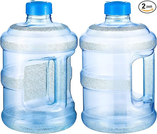 2 Pieces Water Jugs Round Plastic Water Bottle Portable Water Jug with Handle Leakproof Screw Cap Reusable Large Capacity Water Bottle for Camping Outdoor Travel Gym Use(1 Gallon)