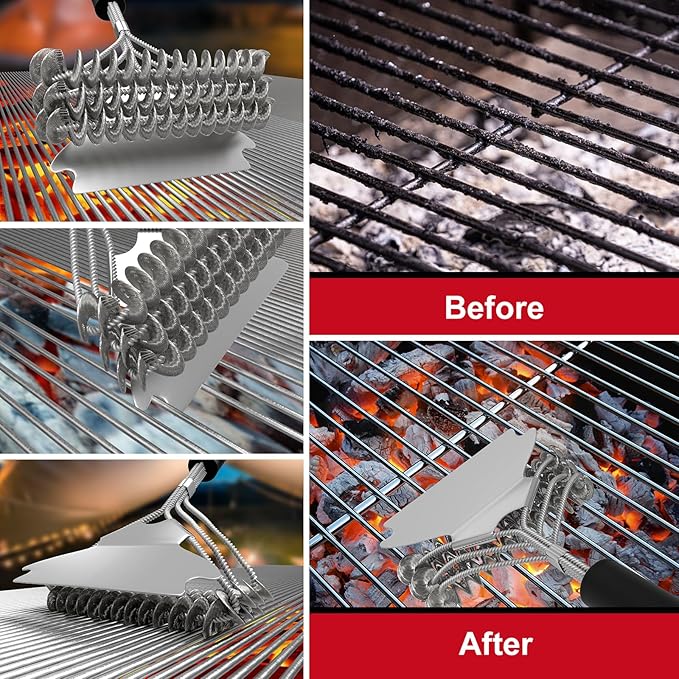 ITTAR Grill Brush & Scraper for Outdoor Grill, Bristle Free Safe BBQ Cleaner Brush, 17" Grill Cleaning Rescue Brush, Heavy-Duty Stainless Steel Scrubber Brush, BBQ Accessories Gifts for Father, Men