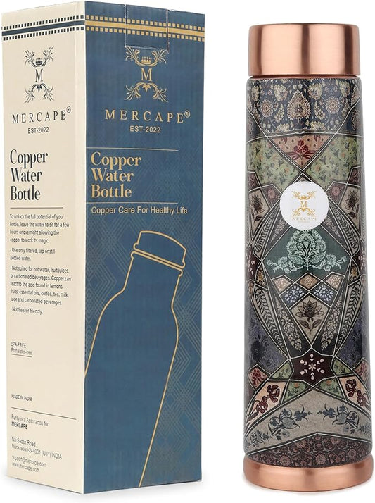 Copper Water Bottle A Handmade Ayurvedic Enameled Print Pure Copper Water Bottle For Drinking - Increase Your Water Consumption, and Experience Immediate Health Benefits (ENAMELED PRINT 12)