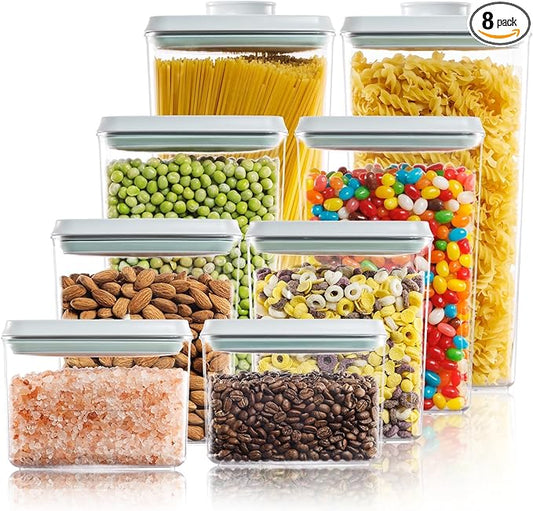 Pop Top Food Storage Containers - 8 Pack BPA-Free Pantry Organizers with Airtight Lids, Food-Grade with Measurement Marks