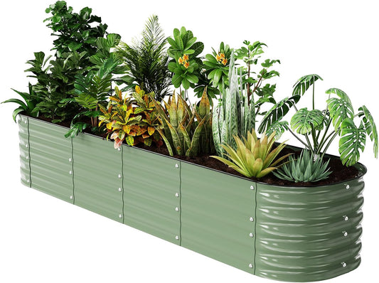 Raised Garden Bed Kit 8×2×1.4 FT Magnesium-Aluminum-Zinc Stainless Steel Metal Planter Box for Planting Outdoor Plants Vegetables（Light Green）