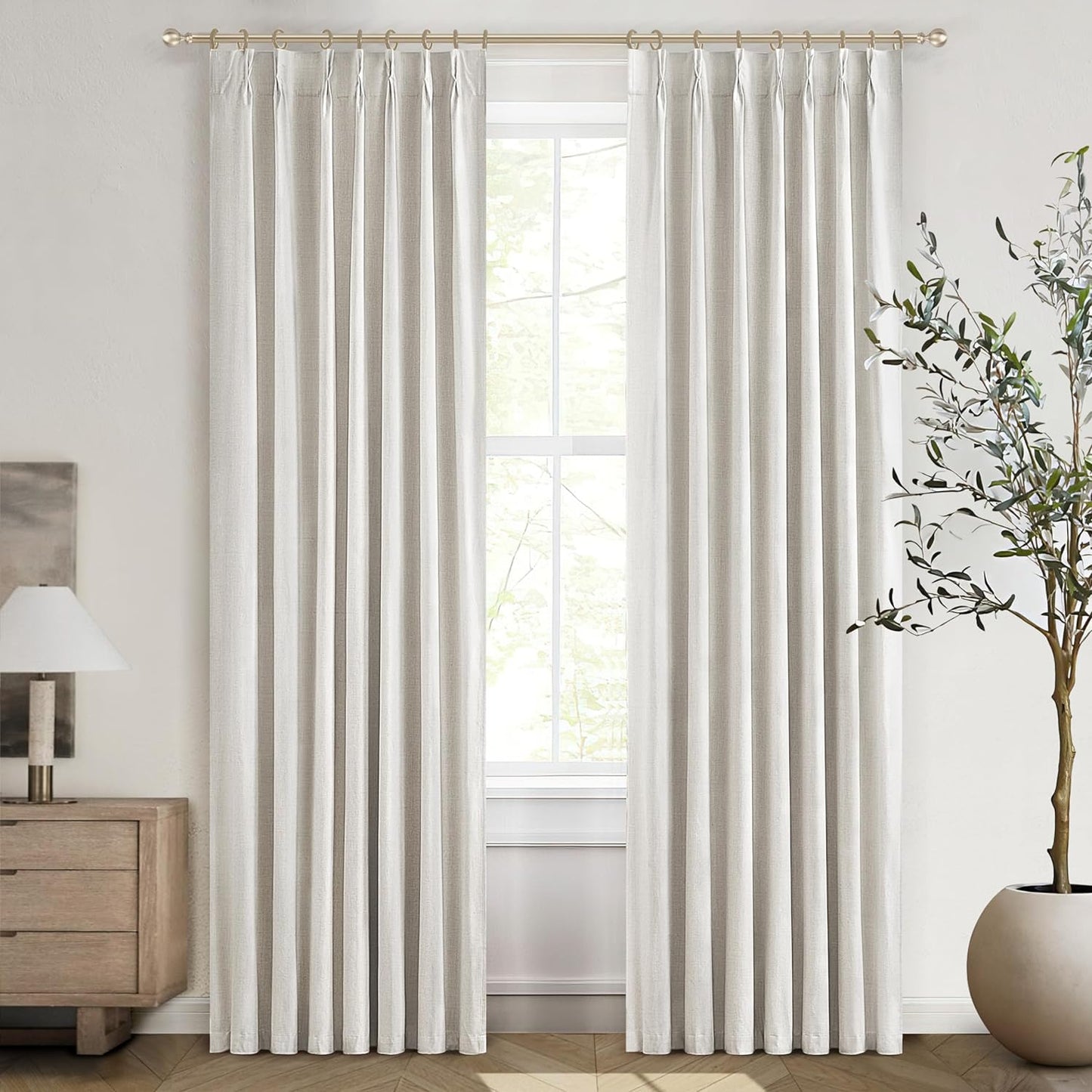 Buttercream Blackout Curtains 90 Inches Long, Thick Linen Patio Drapes for Insulated Sliding Glass Doors Cute Curtains for Nursery Bedroom Aesthetic Pinch Pleated with Hooks 2 Panels