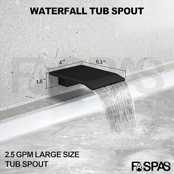 Shower System with Tub Spout, Shower Faucet Set with 12 Inch Rain Showerhead Handheld Shower and Tub Spout, Wall Mounted High-Pressure Showerhead Combo Set Included Valve and Trim, Matte Black