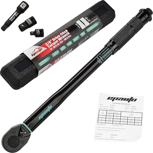 EPAuto 3/8-Inch Drive Click Torque Wrench, 10-80 ft-lb / 13.6-108.5 Nm, Black