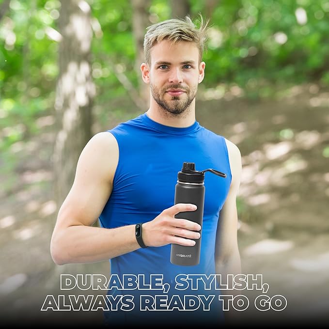 HYDRATE Insulated Stainless Steel Water Bottle - Large Reusable Flask with Leak-Proof Design and Convenient Handle - Double Vacuum Insulation for School, Work, or Adventure