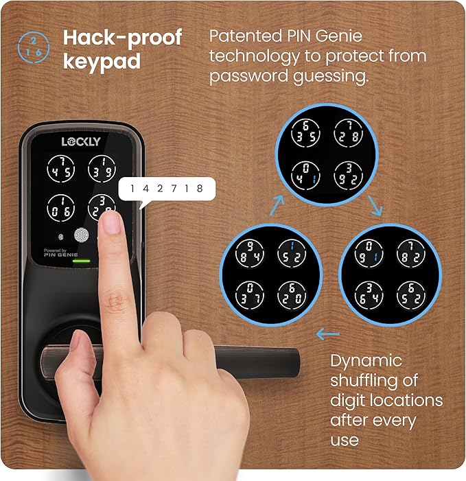 Lockly Secure Pro Smart Lock Wi-Fi, Keyless Entry Digital Keypad Door Lock, 3D Biometric Fingerprint Sensor Front Door with Handle, Voice Control & Auto Lock - Latch Edition