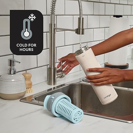 Contigo Clybourn Chill Stainless Steel FreeFlow Filter Water Bottle with AUTOSEAL, 24oz., Salt