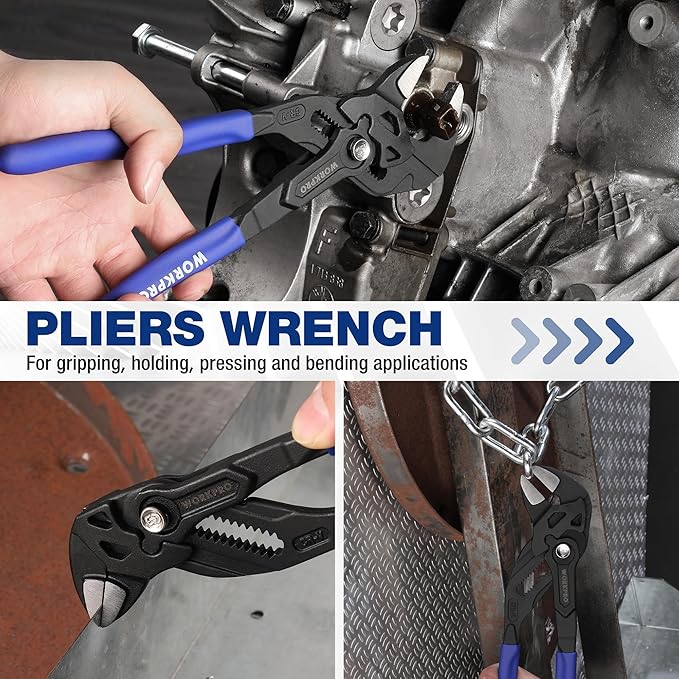 WORKPRO 10-Inch Pliers Wrench, CR-V Construction Wrench Pliers, Adjustable Parallel Smooth Jaw Pliers, Black Finish, Groove Lock Mechanism