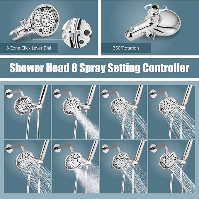 Aolemi Shower Faucet Set Rain Shower Head System Shower Trim Kit Pressure Rough-in Valve Included ABS 8 Setting Dual Shower Head and Handheld Spray Polish Chrome