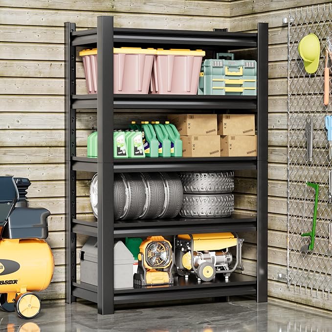 Garage Shelving Unit Rustproof 72" H3000bls Heavy Duty Storage Shelves Easy Assembly 5 Tier Adjustable Metal Steel Utility Shelf Rack Garage Storage Organize for Tools,Basement,Warehouse