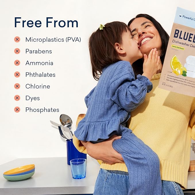 BLUELAND 100% Plastic-Free Dishwasher Detergent Tablets, Starter Set, 60 Count with tin, Free & Clear, Eco-Friendly Dishwashing Pods, Natural, USDA Certified biobased