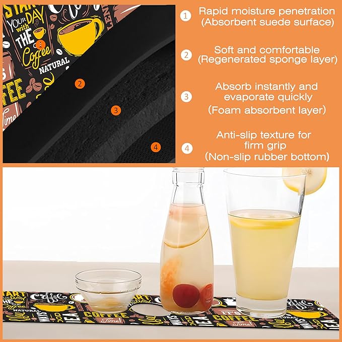 Kitchen Faucet Mat Coffee Poster Kitchen Sink Splash Guard Faucet Mat,1 PC Splash Guard Behind Faucet Drip Catcher for Kitchen,Sink Mat,Dish Drying Mat,Bathroom Faucet Mat 23.5""X5.5""