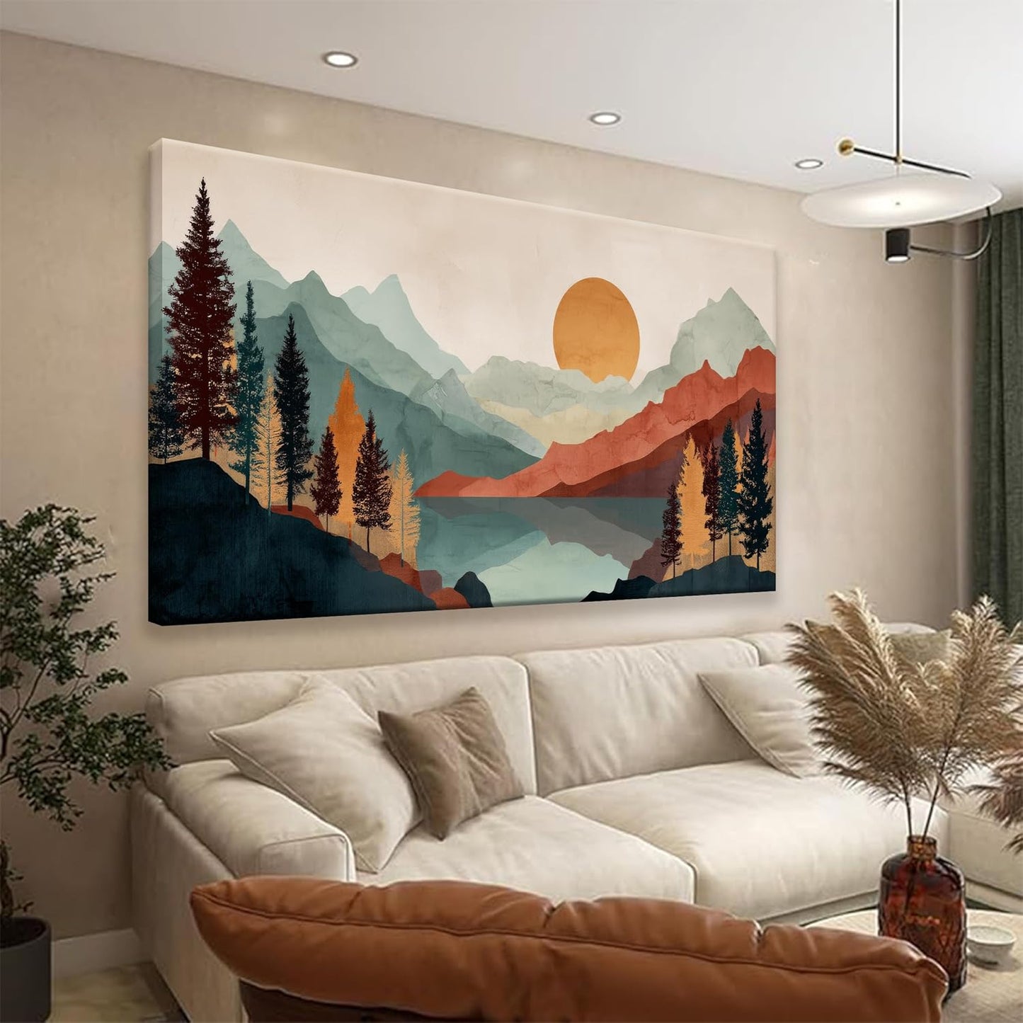 Tsomzxng Large Abstract Boho Wall Art For Living Room Canvas Art Wall Decor Artwork Mountain Forest Landscapes Abstract Art Colorful Wall Art Painting Prints Home Wall Decor 29"×58"