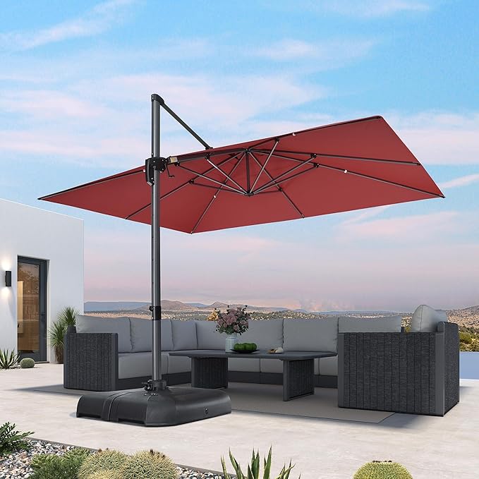 PURPLE LEAF 10' X 13' Patio Umbrella Outdoor Cantilever Rectangle Umbrella Aluminum Offset Umbrella with 360-degree Rotation for Garden Deck Pool Patio Terra