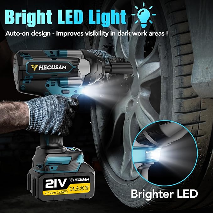 1/2" Cordless Impact Wrench, 1000N.m (740Ft-lbs) Brushless Impact Gun, 2x4.0Ah Batteries, Max 2700RPM with Reverse Auto-Stop & LED Light for Car Truck Lug Nuts, Auto Repair, Industrial & DIY