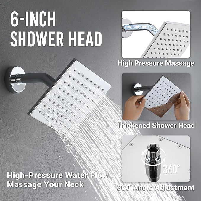 Thermostatic Dual Shower Heads System with Ceiling 12-Inch Rainfall Shower & Wall Mount 6-Inch High Pressure Shower Head, Bathroom Chrome Shower Faucet Set with Handheld Sprayer